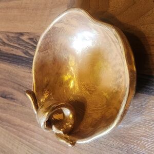 Stangl vintage Hand Painted Granada Gold Pottery Fruit Dish Bowl Stem Handle